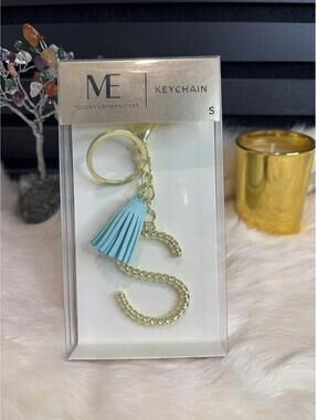 Modern Expressions Gold Tone 'S' Keychain with Blue Tassel